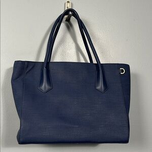 DAGNE DOVER Signature Legend Tote Bag Blue Vegan Gold Tone Hardware